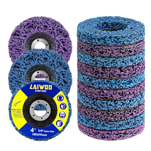 10 Pack Strip Disc Wheel for Angle Grinders Stripping Wheel, Paint Stripping Disc, Poly Abrasive Wheel for Metal Rust Welds, Oxidation, Paint Remover (4'' x 5/8''-Purple+Blue)