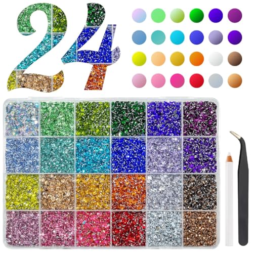20000PCS 24 Color Resin Rhinestones Bulk 3mm 4mm Flatback Crystal Stones Rainbow Colorful Resin Non-Hotfix AB Gems Diamonds Crystals Charms for Nails Eyes Face Makeup DIY Crafts Tumblers Decor