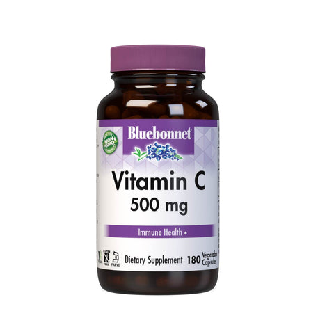 Bluebonnet Nutrition Vitamin C 500 mg Vegetable Capsules, Ascorbic Acid, for Immune Health & Skin Health, Vegan, Vegetarian, Non GMO, Gluten Free, Soy Free, Milk Free, Kosher, 180 Vegetable Capsules