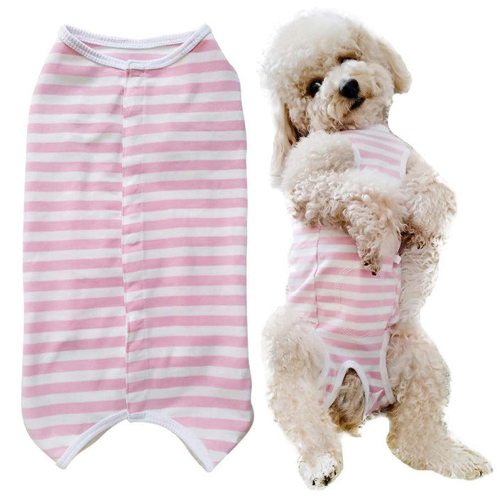 Dog’s Recovery Suit Post Surgery Shirt for Puppy, Wound Protective Clothes for Little Animals(Pink White Stripe-l)