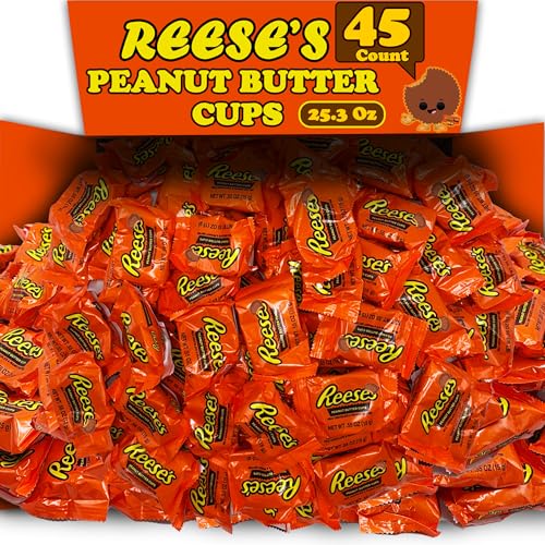Reese Milk Chocolate Peanut Butter Cups, 45 Cnt, Milk Chocolate Peanut Butter Cups Snack Size, Individually Wrapped Gluten Free Kosher Candy, Bulk Chocolate Candy Party Pack