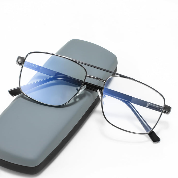 EASY READ Aviator Reading Glasses for Men,Blue light blocking Readers Men Metal Eyeglasses with Spring Hinge(Magnification 1.50,Gunmetal)