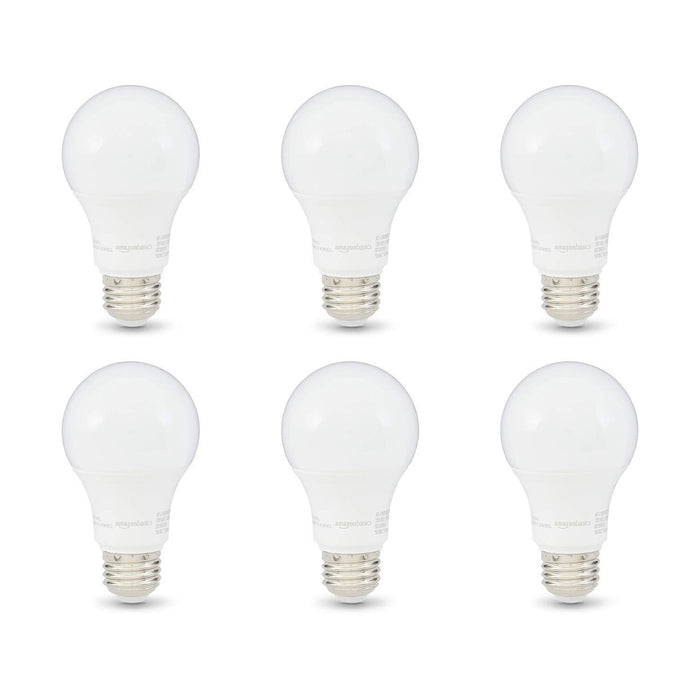 Amazon Basics A19 LED Light Bulb, 60 Watt Equivalent, Energy Efficient 12W, E26 Standard Base, Soft White 2700K, Dimmable, 10,000 Hour Lifetime , 6-Pack