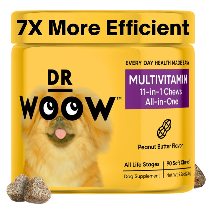 Dr Woow Multivitamins for Dogs - Everyday Vitamins for Dogs | Gut Immune Health, Joint Heart Eye Support | Dog Supplements Glucosamine Chondroitin, Digestion Probiotics, Omega 3 Fish Oil | 90 Ct