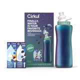 Cirkul 32oz. Chameleon Stainless Steel Water Bottle Starter Kit with Green Lid, 2 Flavor Cartridges (1 LifeSip Blackberry Blueberry, 1 GoSip Berry Blue Punch) Zero Calories and No Sugar