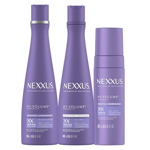 Nexxus Hy-Volume Weightless Lift Shampoo, Conditioner & Cloud Foam Mousse Treatment with Collagen Protein & Hyaluronic Acid Protein Fusion Technology for Flat & Limp Hair with 48Hours of Volume,3 pack