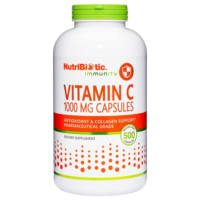 NutriBiotic - Vitamin C 1000 Mg Capsules, 500 Count | Essential Immune, Antioxidant & Collagen Support Supplement | Pharmaceutical Grade L-Ascorbic Acid, 1000 Mg Per Serving | Gluten & GMO Free