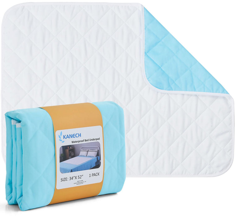 KANECH Bed Pads Washable Waterproof, 34"x52" (Pack of 1), Incontinence Bed Pads Washable for Kids, Adults, Elderly, and Waterproof Mattress Pad for Bed, Couch, Sofa, Floor