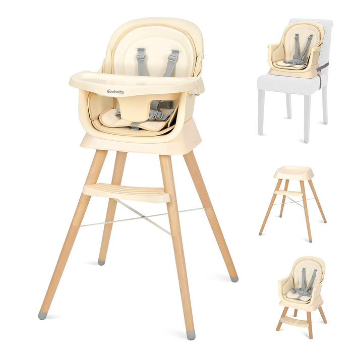 Portable Baby High Chair, High Chairs for Babies and Toddlers with Adjustable Legs, 6-in-1 Convertible to Booster Seat for Dining Table, Toddlers High Chair with Double Cushions - Cream