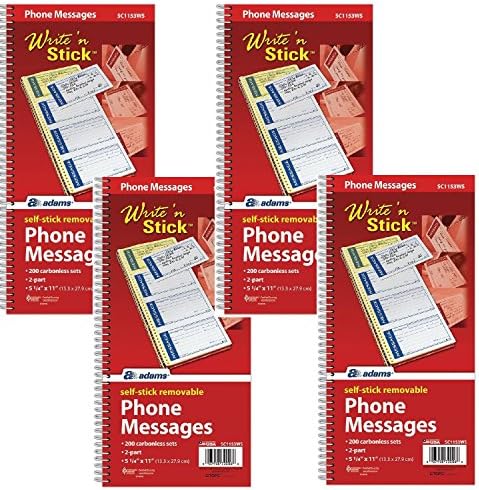 TOPS Adams Write 'N Stick Spiral Message Pad, 200 Carbonless Duplicate Sets Per Pad, 5.25 x 11 Inches, White/Yellow (SC1153WS) 4 PACK