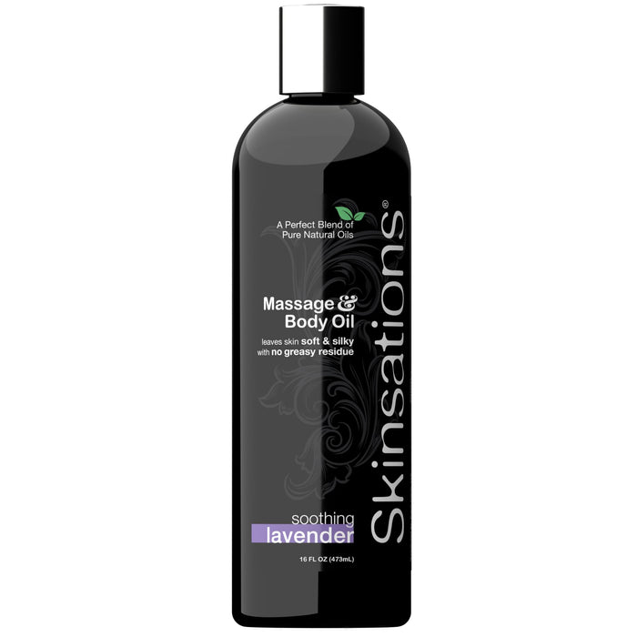 Skinsations - Massage Oil for Massage Therapy - Lavender 16oz | Edible Blend of Sweet Almond Oil, Fractionated Coconut Oil, Grape Seed and Jojoba | Scented Body Oil Gifts for Him and Her
