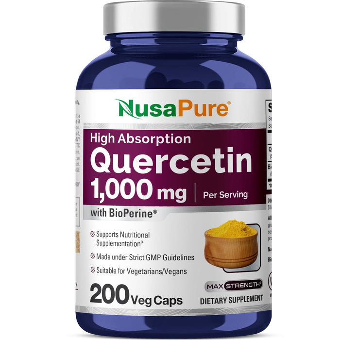 NusaPure Quercetin 1000mg - 200 Veggie Caps (Non-GMO, Vegan, Vegetarian) Bioperine