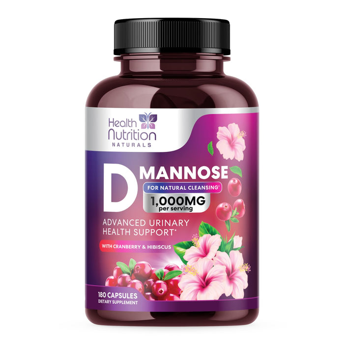 D-Mannose & Cranberry Extract 1350mg Advanced Formula, Fast-Acting Natural Urinary Tract Health Support for Women & Men, Flush Impurities in Urinary Tract & Bladder, Non-GMO, Vegan - 180 Capsules