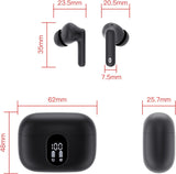 Wireless Earbuds, Bluetooth 5.3 Headphones Bass Stereo, Ear Buds with Noise Cancelling Mic LED Display, IP7 Waterproof in Ear Earphones, 36H Playtime for Laptop Pad Phones Sports Workout, Black