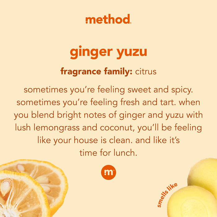 Method Hardwood Floor Cleaner Squirt + Mop Bottle, Ginger Yuzu, For Sealed Hardwood and Laminate Floors, 25 Fl Oz (Pack of 6)