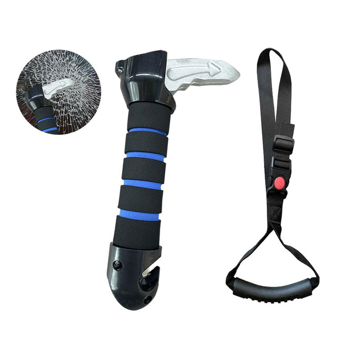 BDZMC 3 in 1 Car Handle Assist for Elderly, Car Door Handle with Window Breaker Seatbelt Cutter, Portable Auto Cane Car Door Latch Support Handle for Seniors and Handicapped (Blue+Strap, 1PC)