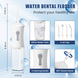 Portable Cordless Water Dental Flosser with 4 Jet Tips, 3 Modes Rechargeable Oral Irrigator for Teeth, Waterproof Dental Water Teeth Cleaner with 200ml Detachable Tank for Home Travel