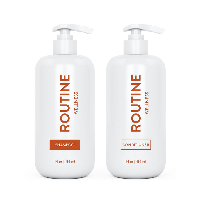 Routine Wellness Shampoo and Conditioner Set for Stronger Hair - Vegan, Clinically Tested Biotin Shampoo with Nourishing Oils and Vitamins - Coconut & Vanilla 14oz (Pack of 2)