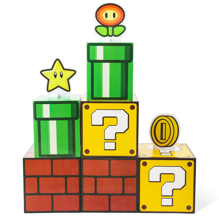 Seozio 6PCS Big Party Boxes with 6 Set Centerpieces, Question Brick Pipe Boxes for Birthday Party Decorations Game Party, Christmas Halloween Classroom Supplies Favor. (11.8 x 11.8 Inch)