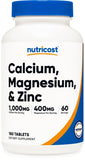 Nutricost Calcium, Magnesium & Zinc Tablets 1,415 mg, 180 Tablets - Vitamin / Mineral Blend Supplement, 60 Servings - Gluten Free, Non-GMO