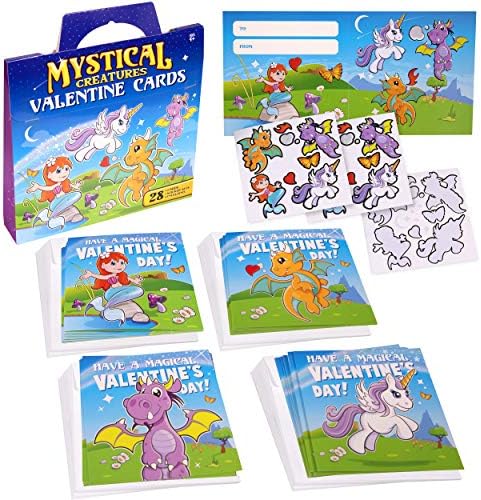 Kangaroo Mythical Creatures Valentines Day Cards with Envelopes & Stickers for Kids School Party Favor Set, Valentines Day Gifts for Kids, Valentines Cards for Kids Classroom (Pack of 28)
