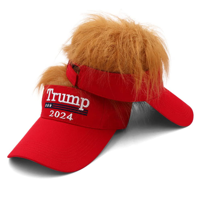 Trump Hat with Hair Trump 2024 MAGA Hat Donald Trump Hair Wig Visor Red Hat Embroidered Ultra MAGA Adjustable Baseball Cap