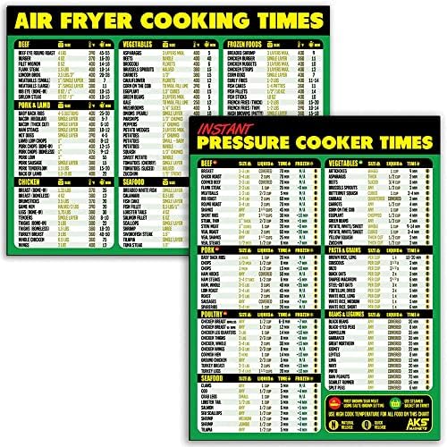 Air Fryer Cooking Times and Instant Pot Magnetic Cheat Sheet Combination Bundle - Extra Large Easy to Read 11” x 8.5” Reference Guides for Air Frying and Instant Pot Pressure Cooking