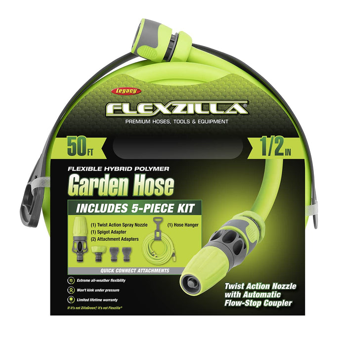 FLEXZILLA® Garden Hose Kit with Quick Connect Attachments, 1/2" x 50' ZillaGreen