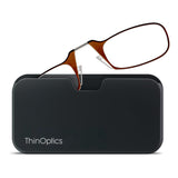 ThinOptics unisex-adult Reading Glasses + Black Universal Pod Case | Brown Frames, 1.50 Strength Readers Brown Frames / Black Case, 44 mm