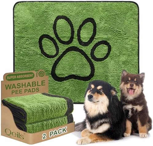 Qeils Washable Pee Pads for Dogs, 2 Pack Super Absorbent Reusable Puppy Pads with Green Long Wool for Potty Training, Floor, Couch, Bed, and Crate,36"x 41"