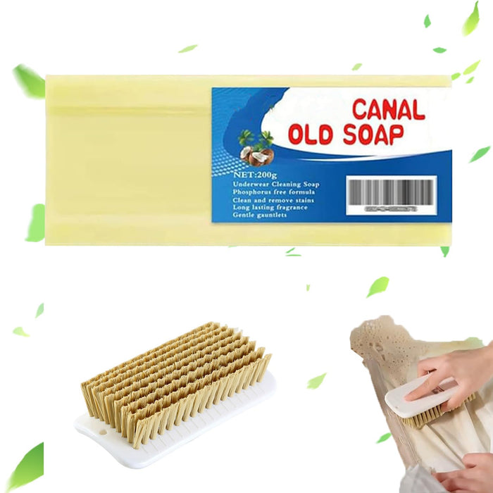 Canal Old Soap With Brush, Canal Soap Bar For Stains, Magic Soap Bar Stain Remover Easily Remove Stains From Clothes (1Pcs)