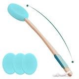 Svarvns Back Lotion Applicator with 4 Replaceable Pads, Lotion Applicator for Back Self Elderly, Women, Sunscreen Applicator for Cream with 17" Curved Handle Easy to Target Back and Feet, Blue