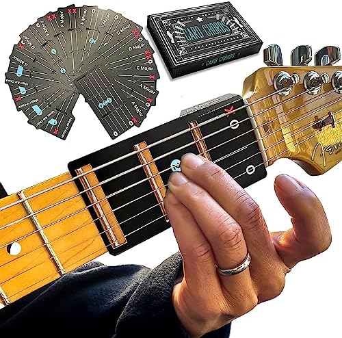 Learn Guitar in Minutes Deluxe Edition with Case Card Chords (Fits All Guitars) GUITAR CHORDS allow you to PLAY the ACOUSTIC or ELECTRIC Guitar while the CARD is on the FRETBOARD Guitar Gift