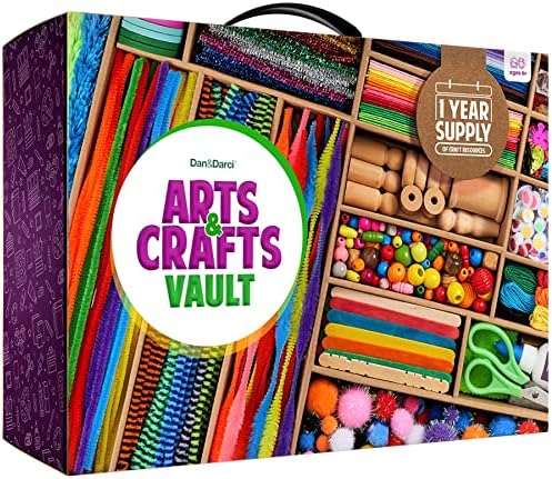 Dan&Darci Arts and Crafts Vault - Craft Supplies Kit in a Box for Kids Ages 4 5 6 7 8 9 10 11 & 12 Year Old Girls & Boys - Crafting Set Kits - Easter Gift Ideas for Kid Art Activity Gifts