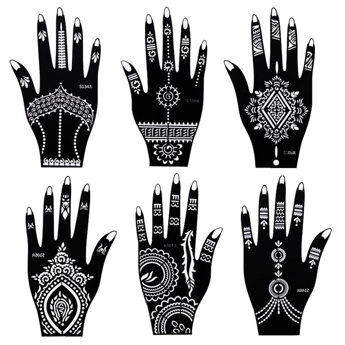 Henna Tattoo Stencil Kit Temporary Tattoo Template Set, Indian Arabian Tattoo Stickers Mehndi Stencils for Hand Body Art, 6-Sheet