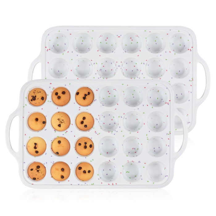 Mini Muffin Pan, Metal Reinforced Frame Mini Cupcake Pans 24 Cups Nonstick Muffin Silicone Molds with Handle for Baking Muffins, Cupcakes, Egg Bites 2 Pack