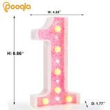 Pooqla Marquee Numbers Lights, light up Numbers Battery Powered, Glitter Lighted Numbers for Birthday Party, Shiny LED Numbers for Christmas Wedding Home Bar Decoration, Pink Number 1