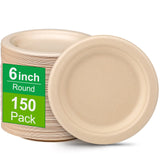 Greconv 150 Pack Bulk Paper Plates, Small Paper Plates 6 inch, 100% Compostable Plates Eco Friendly Disposable Plates, Brown Paper Plates for Dessert Cake Appetizer