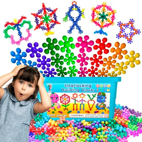 Curious 2 Learn 300 Pieces Building Blocks- Kids STEM Educational Building Toys- Discs Sets Interlocking, Solid Plastic for Preschool Kids Boys and Girls Aged 3+, Creativity Toys