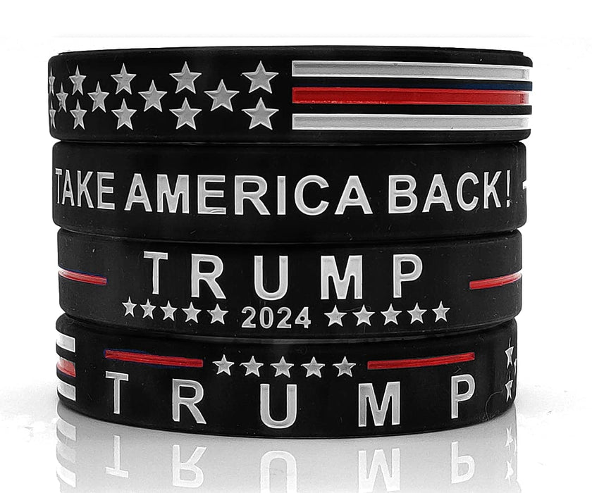 Yangmics Direct Trump NEEDS SUPPORT - 4 Trump Take America Back for President 2024 Silicone Bracelets - Inspirational Motivational Wristbands - Adults Unisex Gifts for Men Women