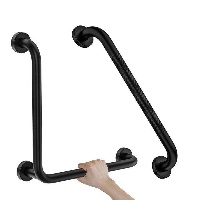 L-Shaped Shower Grab Bar 16x16 Inch, Zepolu Stainless Steel Matte Black Safety Grab Rail, Bathroom Mobility Aid Handrail, Wall Mounted Balance Support Bar Assist Handle for Senior Elderly Handicap