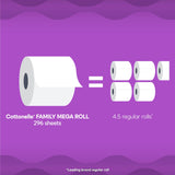 Cottonelle Ultra Comfort Toilet Paper with Cushiony CleaningRipples Texture, 32 Family Mega Rolls (32 Family Mega Rolls = 144 Regular Rolls) (8 Packs of 4), 296 Sheets per Roll, Packaging May Vary