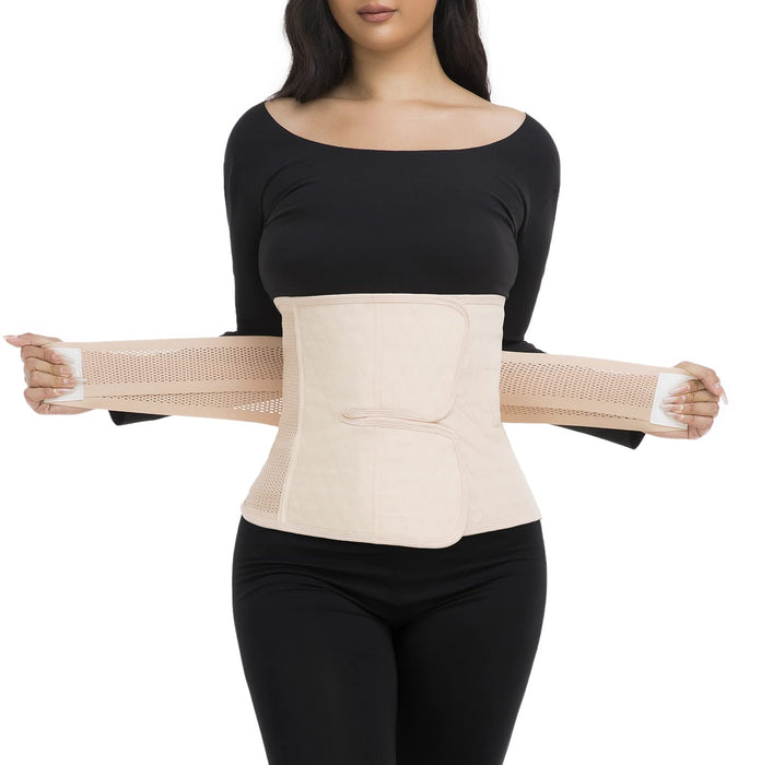 ChongErfei Postpartum Belly Band & Abdominal Binder Post Surgery Compression Wrap Recovery Support Belt (For waistline 37"-49",XL, Beige)