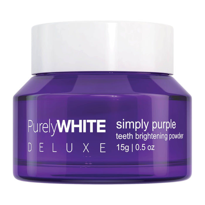 PurelyWHITE DELUXE, Simply Purple Brightening Powder - Conceals Stains, No Sensitivity - Enamel-Safe Toothpaste Whitening Powder for Coffee, Tea, Food, Wine, and Tobacco Stains.