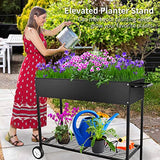 Flibaluly Raised Planter Box with Wheels Mobile Raised Garden Bed on Wheels Elevated Garden cart for Vegetables Herbs Flowers (L-Black)