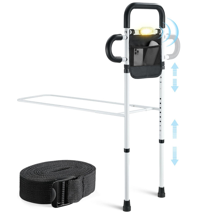 Bed Rails for Elderly Adults Safety; Adjustable Bed Rail with LED Motion Sensor Light, Bed Handle Bedside Assist for Grab Barwith Storage Pouch, Bed Side Rails-Fits Twin Full Queen King Grey