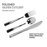 Plastic Cutlery Silverware Extra Heavyweight Disposable Flatware, Full Size Cutlery Combo, Polished Silver, 80 Forks, 40 Spoons, 40 Knifes, Value Pack 160 Count