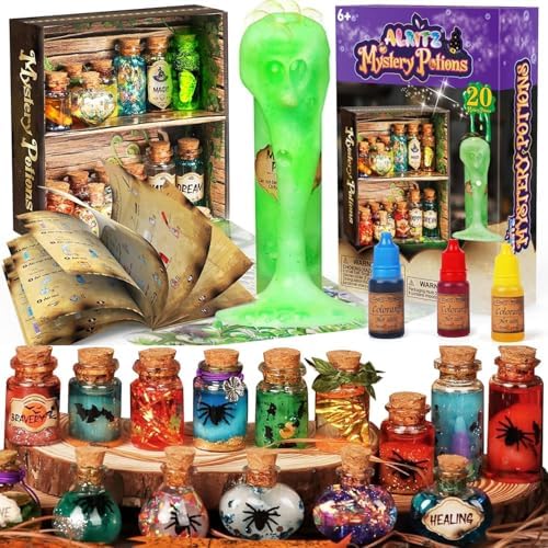 Alritz Mystery Potions Kit for Kids, 20 Magic Mix Witch Potion Bottles, Happy Decorations Ornaments Pumpkin Table Craft Toys Gift for Boys Girls Age 6 7 8 9 10 11+ Indoor Outdoor Christmas Party Decor