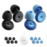 SISIXILE 2 Pairs of Ear Plugs for Sleeping, Made of Ultra-Comfortable Silicone with Passive Noise Reduction Technology for Noise Reduction 45 dB, 8 Ear Tips in XS/S/M/L, Black+Blue