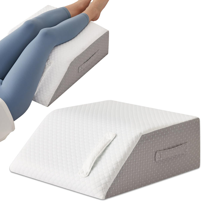 MEGCXIT Leg Pillow Elevation Blood Circulation, Leg Wedge for Elevation for Swelling, Leg Elevating Pillow for After Surgery, Memory Foam Foot Knee Pillow for Back Sleeping 24×22×8 Inch White/Grey